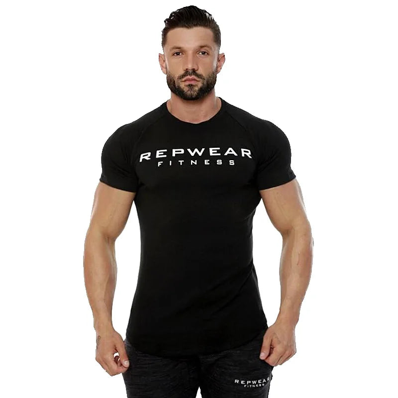 Summer men's cotton sports casual Short sleeve T-shirt gym running training breathable elastic tights