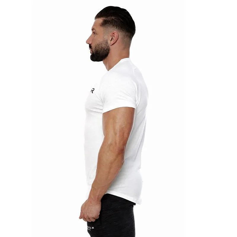 Summer men's cotton sports casual Short sleeve T-shirt gym running training breathable elastic tights