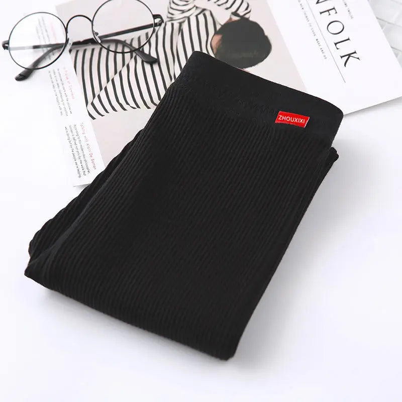 Ribbed Leggings For Women 2025 High Waist Autumn Winter Warm Legging Cotton Fashion Casual Threaded 2XL Black Pants Sexy Leggins