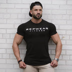 Summer men's cotton sports casual Short sleeve T-shirt gym running training breathable elastic tights