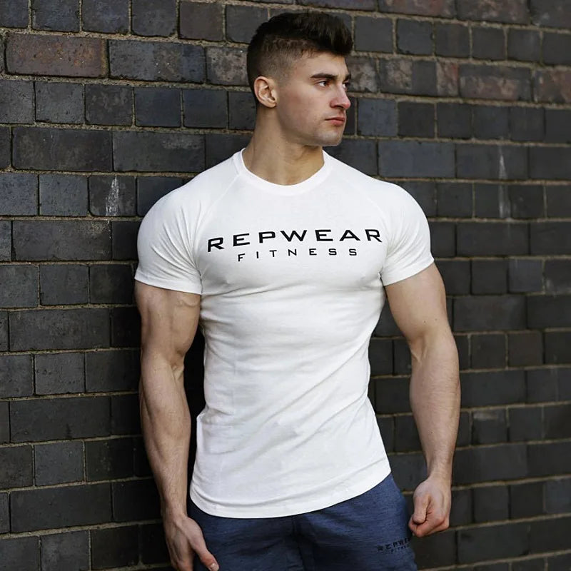 Summer men's cotton sports casual Short sleeve T-shirt gym running training breathable elastic tights