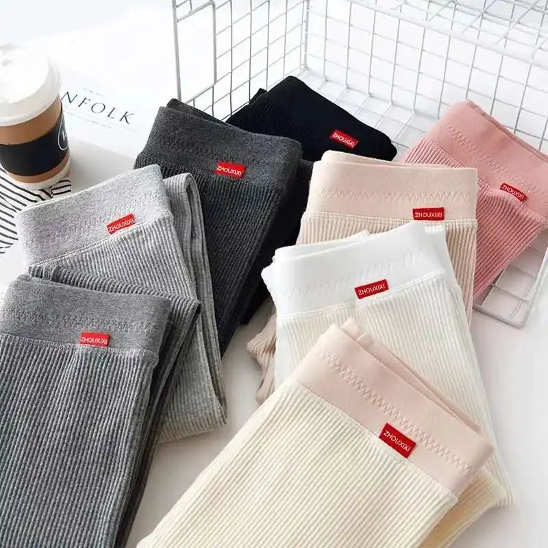 Ribbed Leggings For Women 2025 High Waist Autumn Winter Warm Legging Cotton Fashion Casual Threaded 2XL Black Pants Sexy Leggins