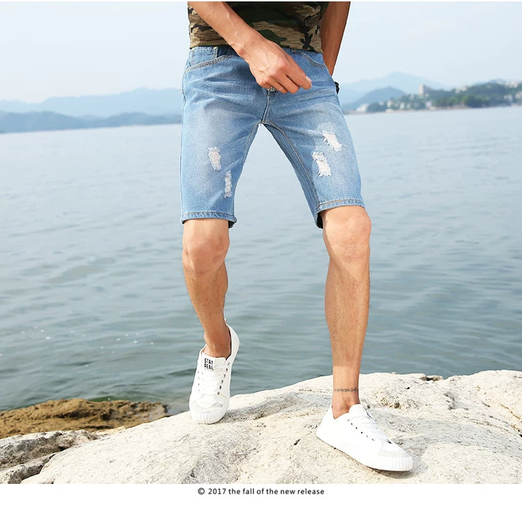 Men's Perforated Denim Shorts
