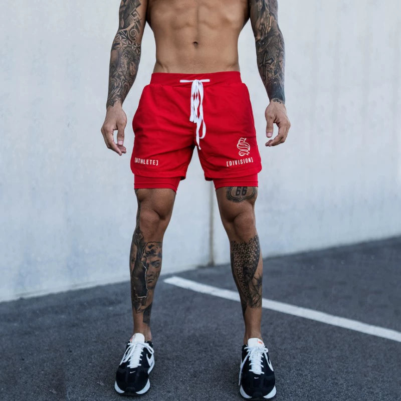 Shorts Men's Double Layer Exercise Workout Quick-Drying 4 Points below the Knee American Basketball Training Pants Lining Fake Two-Piece Trendy