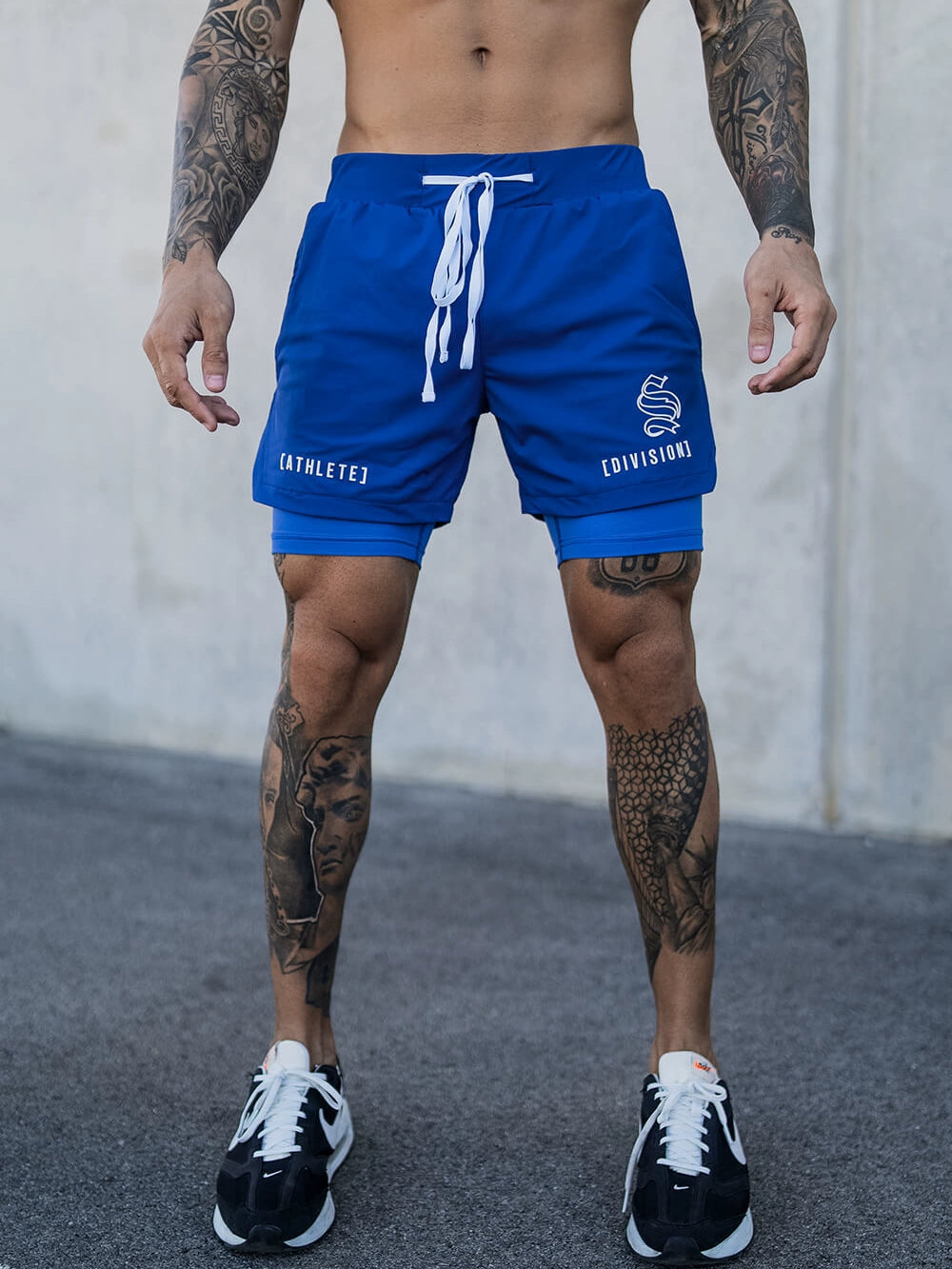 Shorts Men's Double Layer Exercise Workout Quick-Drying 4 Points below the Knee American Basketball Training Pants Lining Fake Two-Piece Trendy