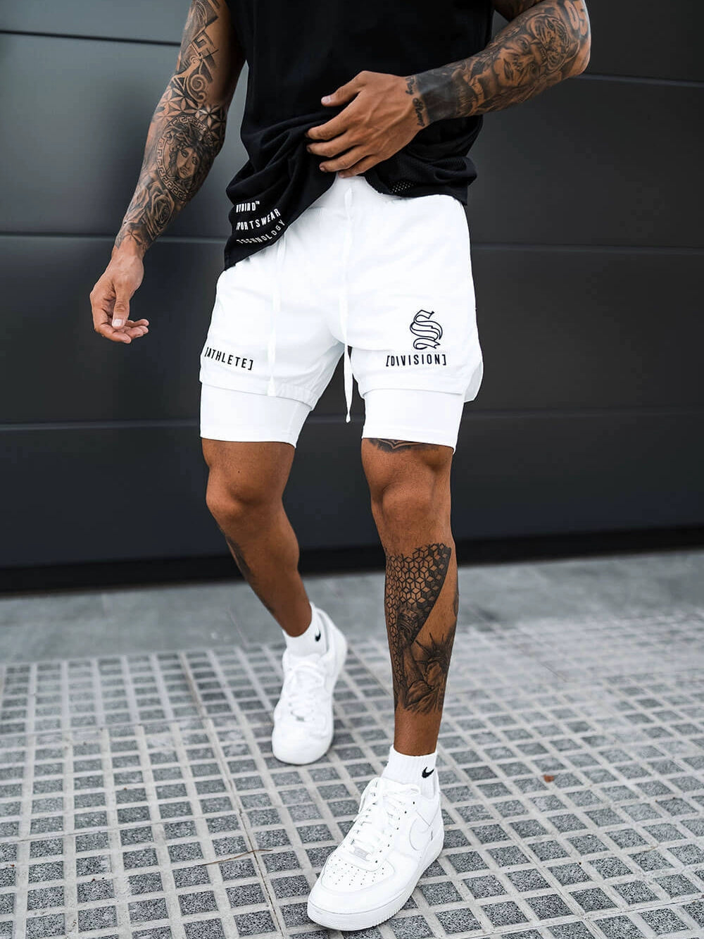 Shorts Men's Double Layer Exercise Workout Quick-Drying 4 Points below the Knee American Basketball Training Pants Lining Fake Two-Piece Trendy