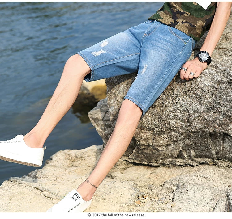 Men's Perforated Denim Shorts