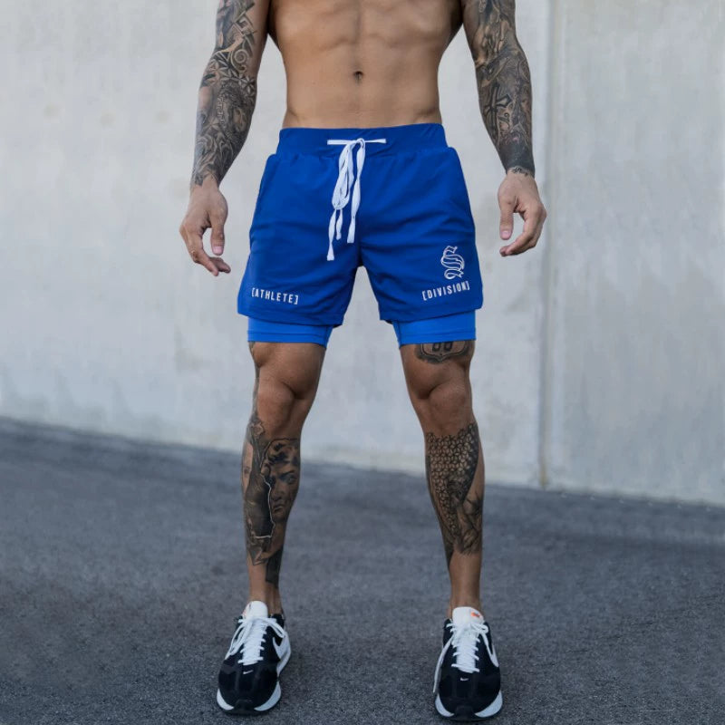 Shorts Men's Double Layer Exercise Workout Quick-Drying 4 Points below the Knee American Basketball Training Pants Lining Fake Two-Piece Trendy