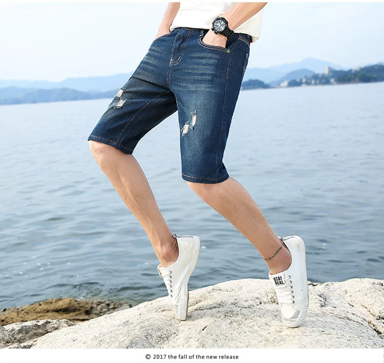Men's Perforated Denim Shorts