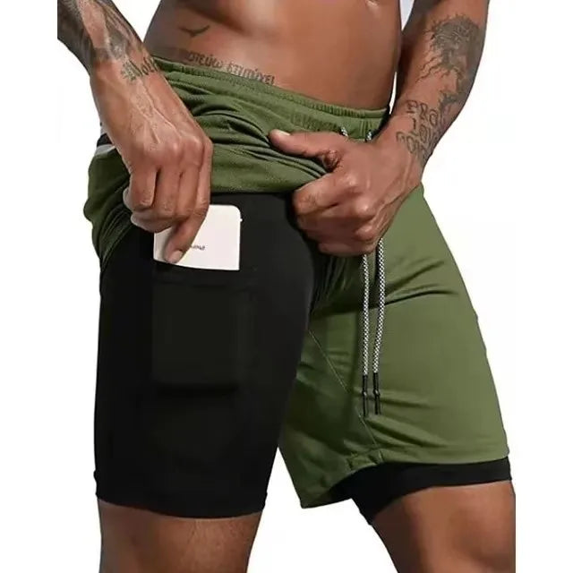 Men's 2-in-1 Compression Running Shorts Army Green