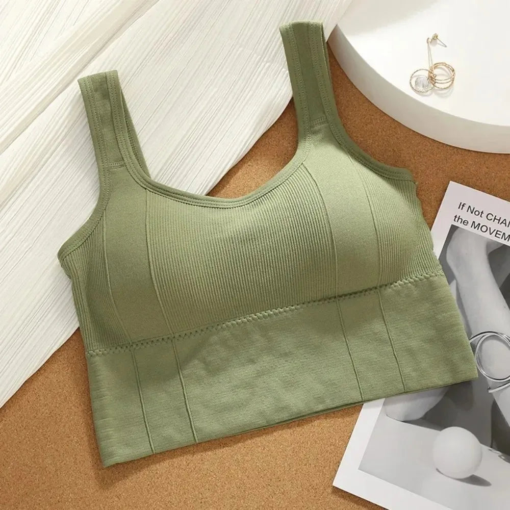 Women's seamless yoga bra. Anti-shock off-shoulder top.