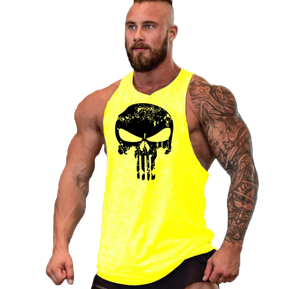 New Hot Sale Mens Skull Printed Tank Top Breathable Cool Vest Running Shirt Cotton Tees Bodybuilding Singlet Fitness Sleeveless