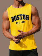 Men's summer fashion casual sports loose Boston est 1997 Print comfortable breathable round neck sleeveless vest
