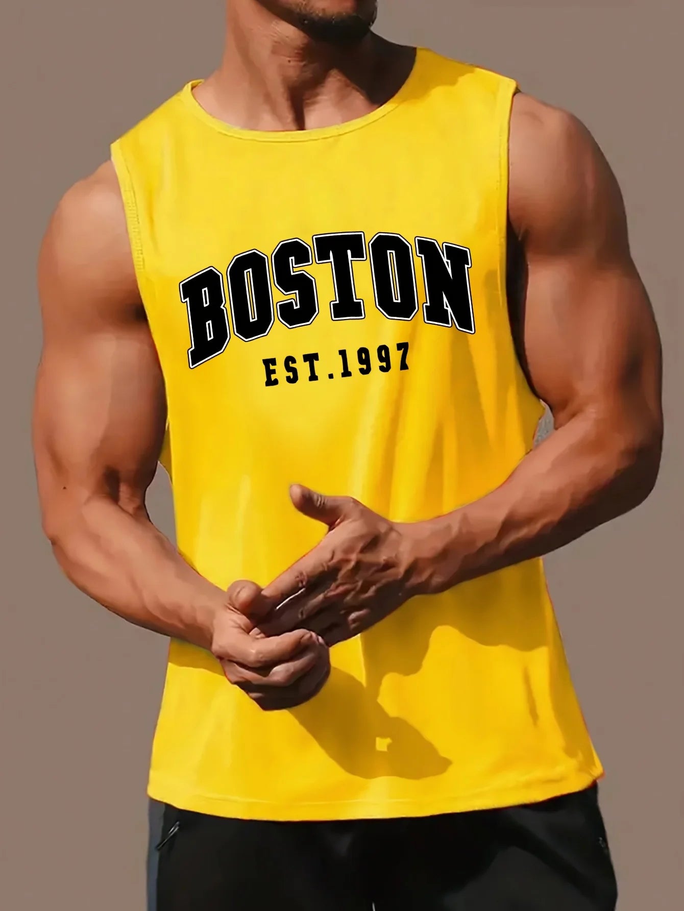 Men's summer fashion casual sports loose Boston est 1997 Print comfortable breathable round neck sleeveless vest