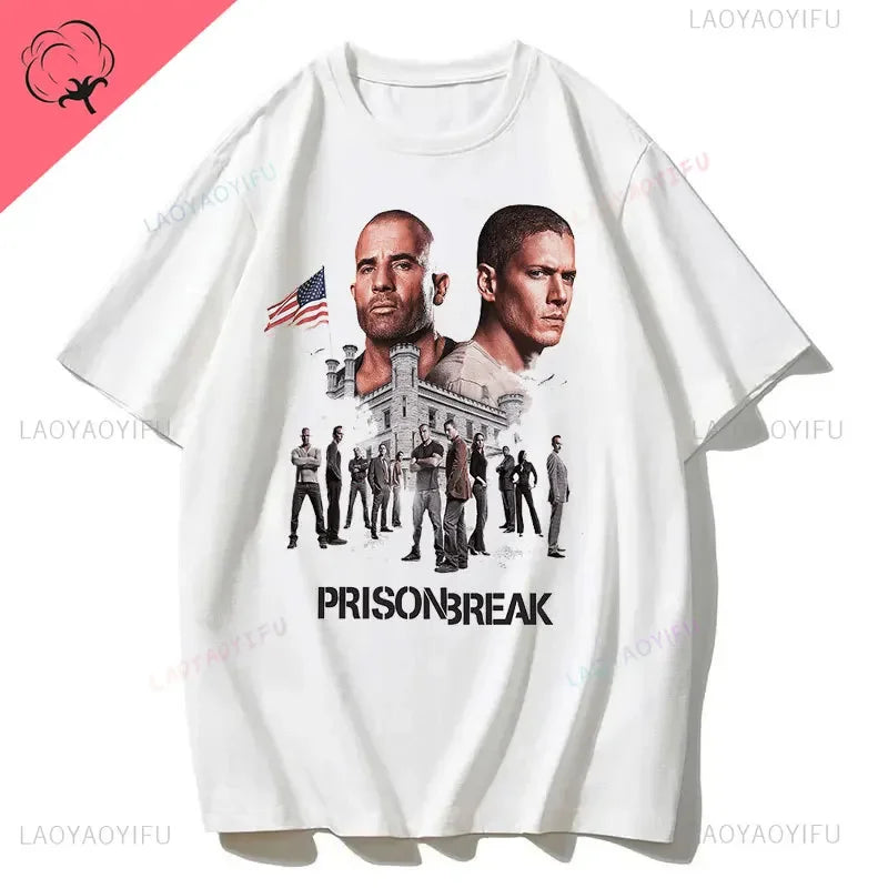 Men Vintage T Shirts Tv Series Prison Break Aesthetic Clothing Michael Scofield Y2k Shirt Streetwear Printed T-shirt Top Cotton