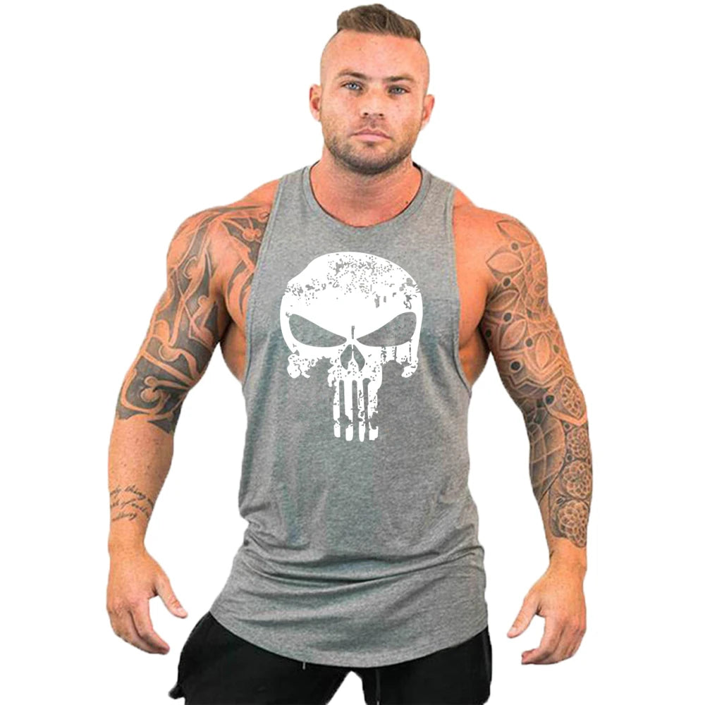 New Hot Sale Mens Skull Printed Tank Top Breathable Cool Vest Running Shirt Cotton Tees Bodybuilding Singlet Fitness Sleeveless