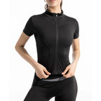 Women Sport T Shirt Slim Fit Quick-drying Full Zip Tops Outdoor Fitness Running Short Sleeve Motorcycle Riding T-shirt Yoga Wear