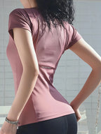 Sports T-shirt women breathable sexy beauty back fitness wear quick dry  yoga top