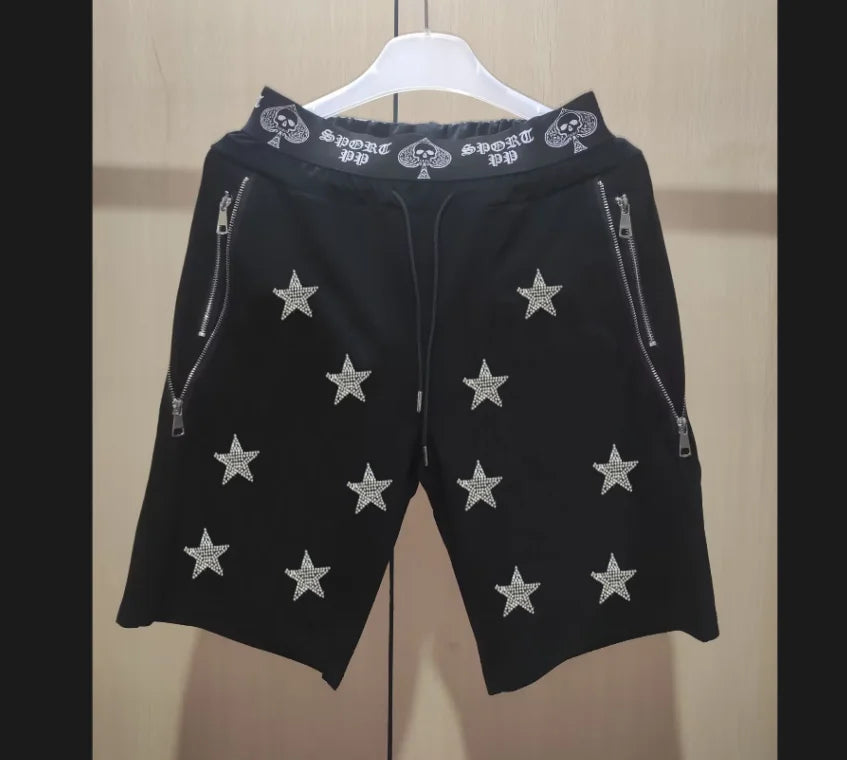 Men's Slim Fit Track Pants – Multi-Pocket Rhinestone Sweatpants short 2