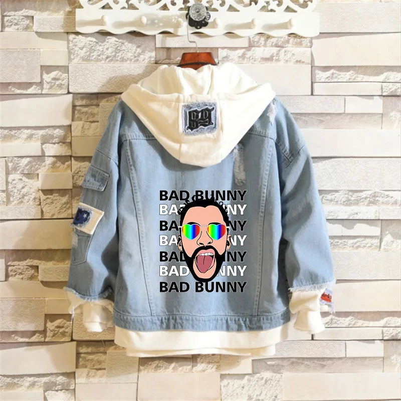 Bad Bunny Un Verano Sin Ti Men Light Blue Denim Jackets Women Men's Slim Casual Denim Coats New Male High Quality Jean Coats