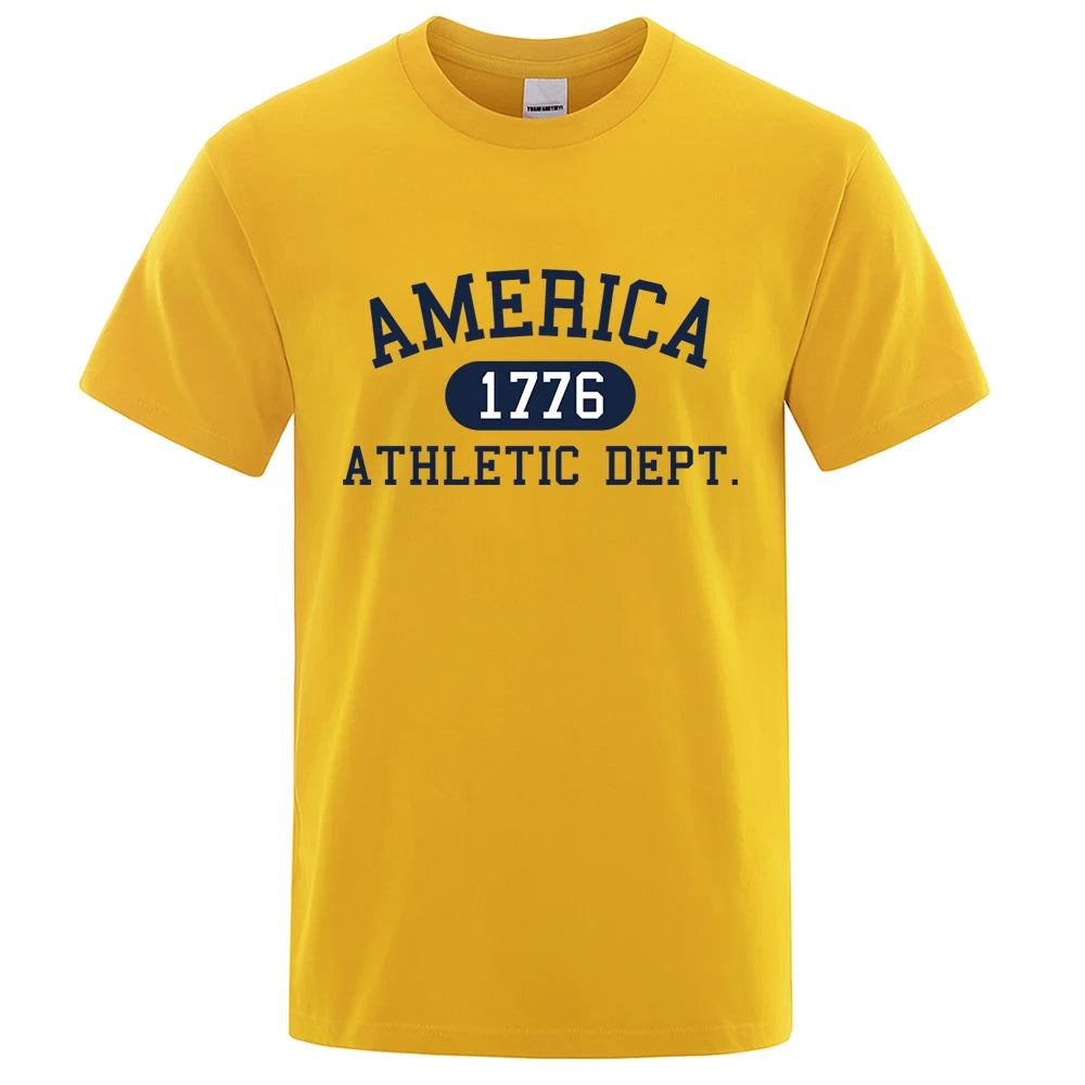 America 1776 Athletic Dept Letter Tshirt Man Fashion Tee Clothes Summer Luxury T-Shirt Hip Hop Breathable Cotton Tee Clothes