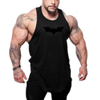 Black Bat Print Gym Fitness Running Sportswear Mens Training Bodybuilding Tank Tops Cotton Breathable Sleeveless Loose Shirts