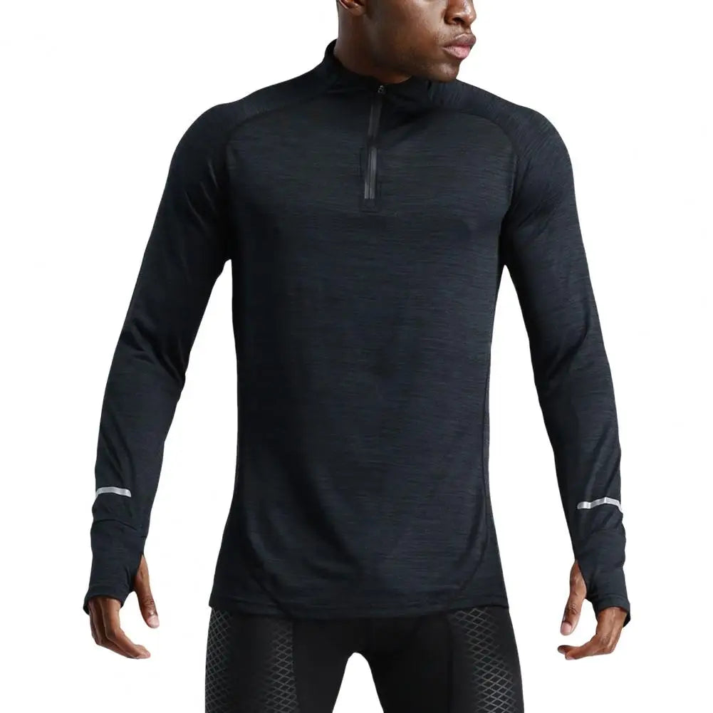 Men's Long Sleeve Half-Zip Compression Training Top Navy Blue
