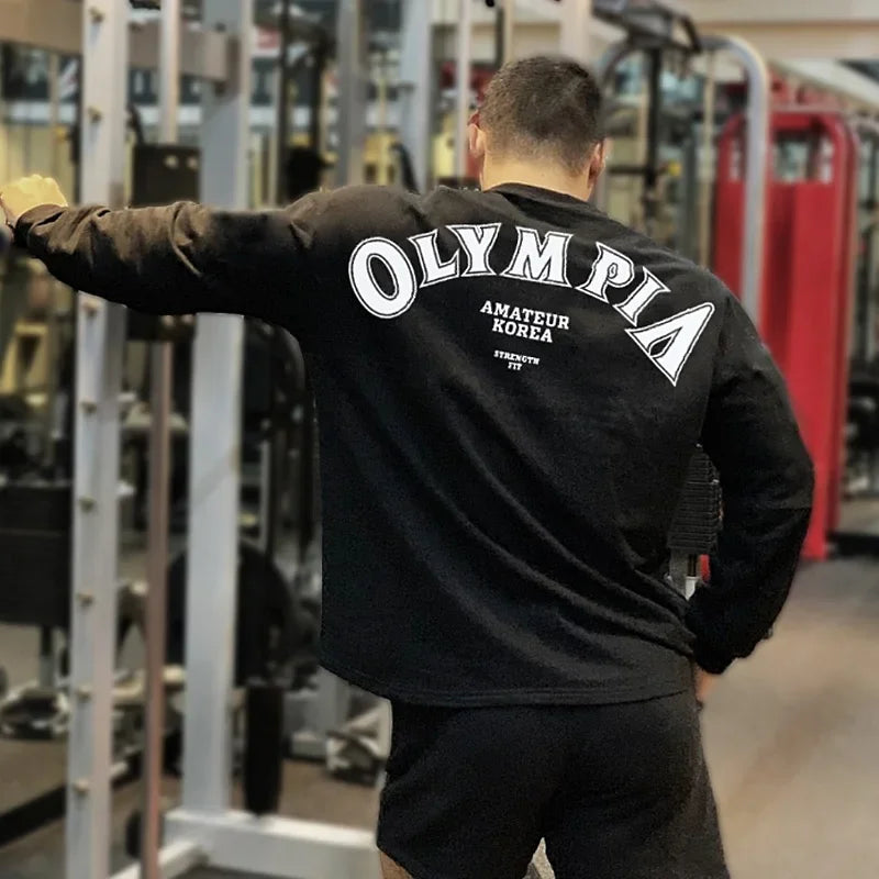 Men's Cotton Casual Long Sleeve T-shirt Man Gym Fitness Sweatshirt O-Neck Running Training Tops Male Workout Clothing Undershirt