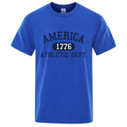 America 1776 Athletic Dept Letter Tshirt Man Fashion Tee Clothes Summer Luxury T-Shirt Hip Hop Breathable Cotton Tee Clothes