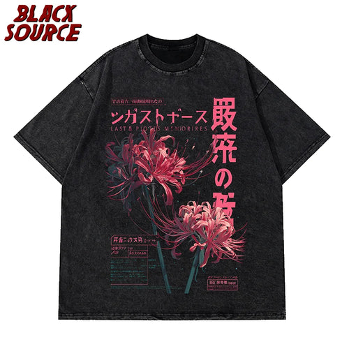 Anime Aesthetic Spider Lily Washed Tee 01