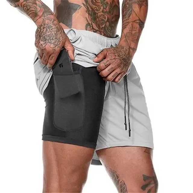 Men's 2-in-1 Compression Running Shorts Light Gray