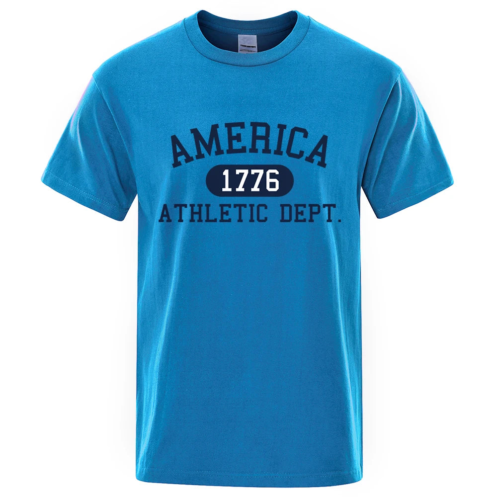 America 1776 Athletic Dept Letter Tshirt Man Fashion Tee Clothes Summer Luxury T-Shirt Hip Hop Breathable Cotton Tee Clothes