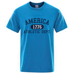 America 1776 Athletic Dept Letter Tshirt Man Fashion Tee Clothes Summer Luxury T-Shirt Hip Hop Breathable Cotton Tee Clothes
