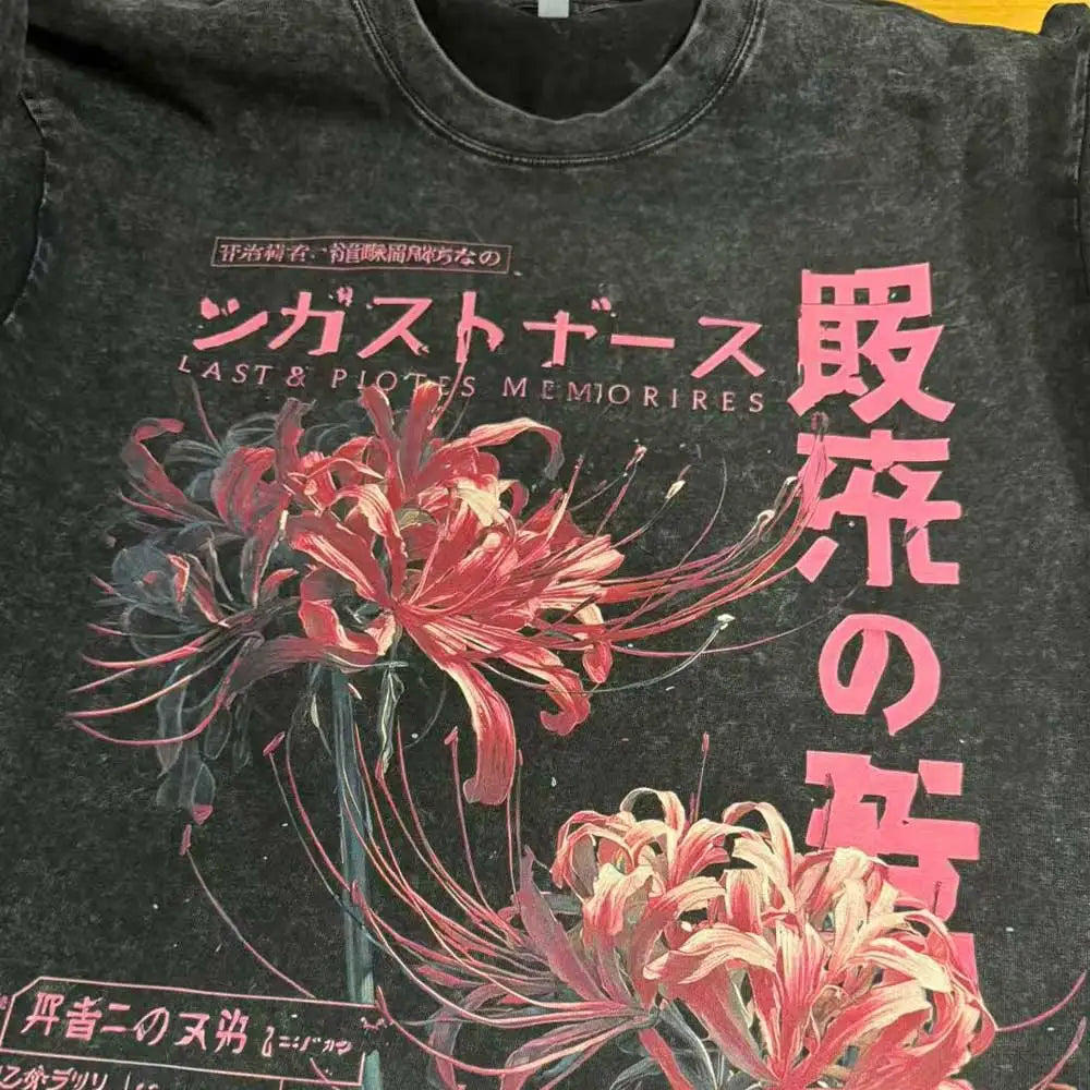 Anime Aesthetic Spider Lily Washed Tee