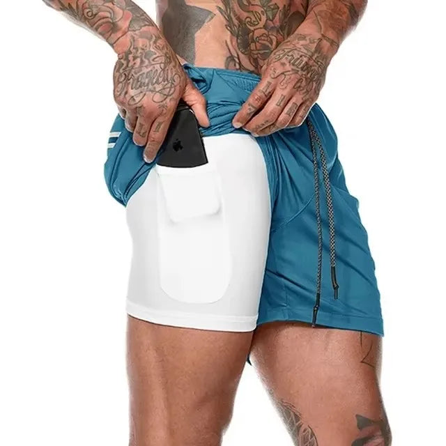 Men's 2-in-1 Compression Running Shorts Blue