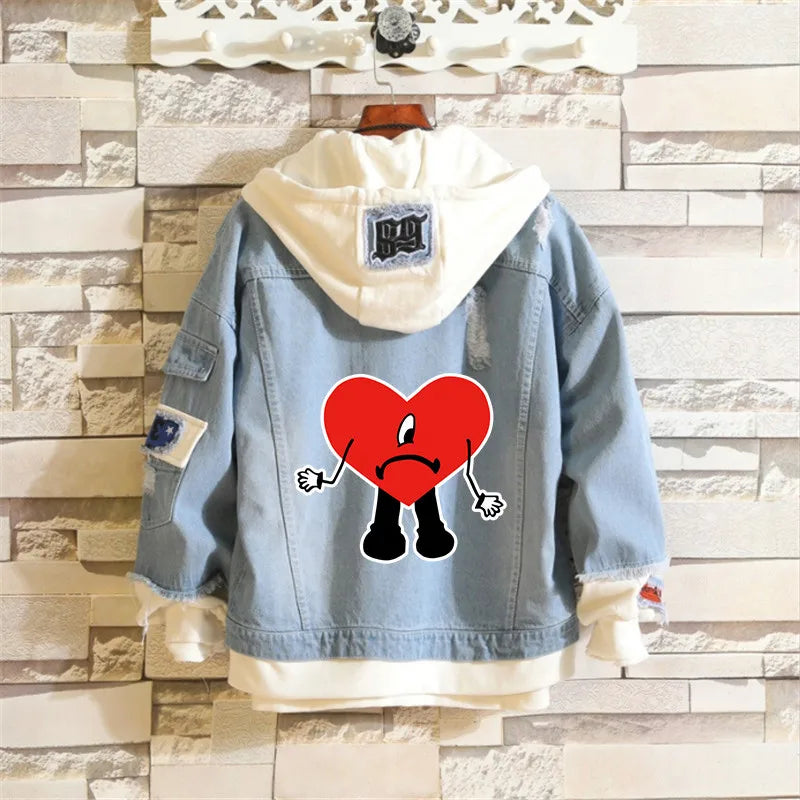 Bad Bunny Un Verano Sin Ti Men Light Blue Denim Jackets Women Men's Slim Casual Denim Coats New Male High Quality Jean Coats