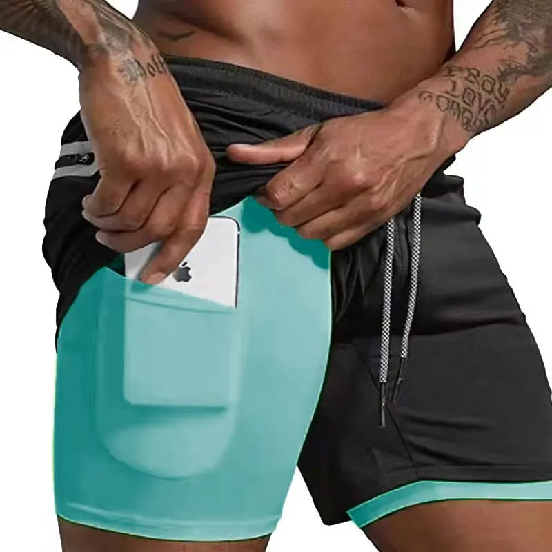 Men's 2-in-1 Compression Running Shorts Fluorescent-TF Blue