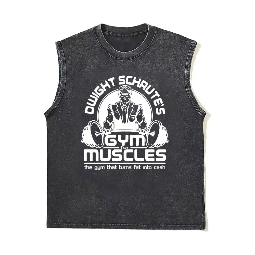 Washed Vintage Powerhouse Gym Logo Double Sided Print Tank Tops T-shirts Men Women Casual Oversized Geek Fitness Vest T Shirts