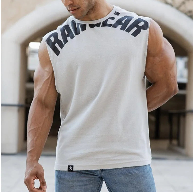 Men's Summer Trend Cotton Tank Tops Male Sweat Sleeveless Shirt Muscle Sports Gym Fitness Workout O-Neck Vest Casual Clothing