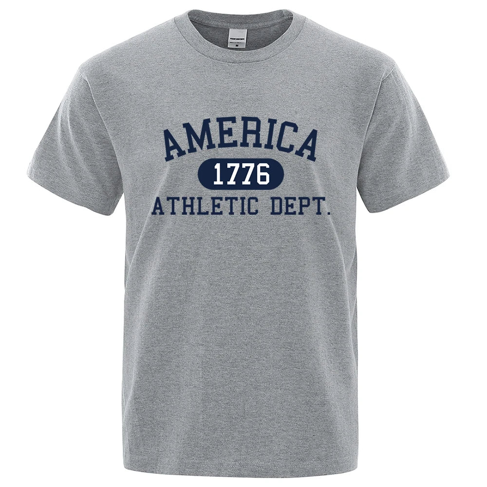 America 1776 Athletic Dept Letter Tshirt Man Fashion Tee Clothes Summer Luxury T-Shirt Hip Hop Breathable Cotton Tee Clothes