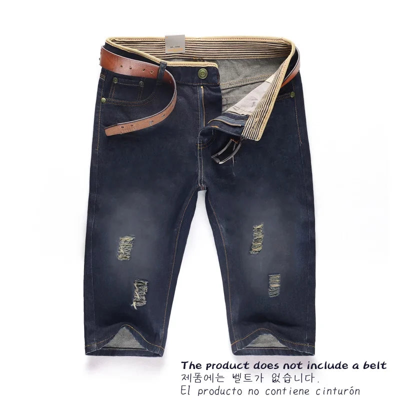Men's Perforated Denim Shorts Blue