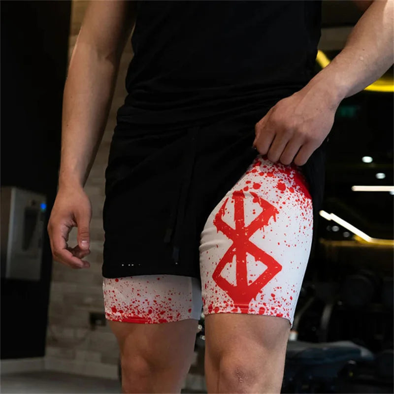 Anime Sports Fitness  Shorts Men's Shorts 2 In 1