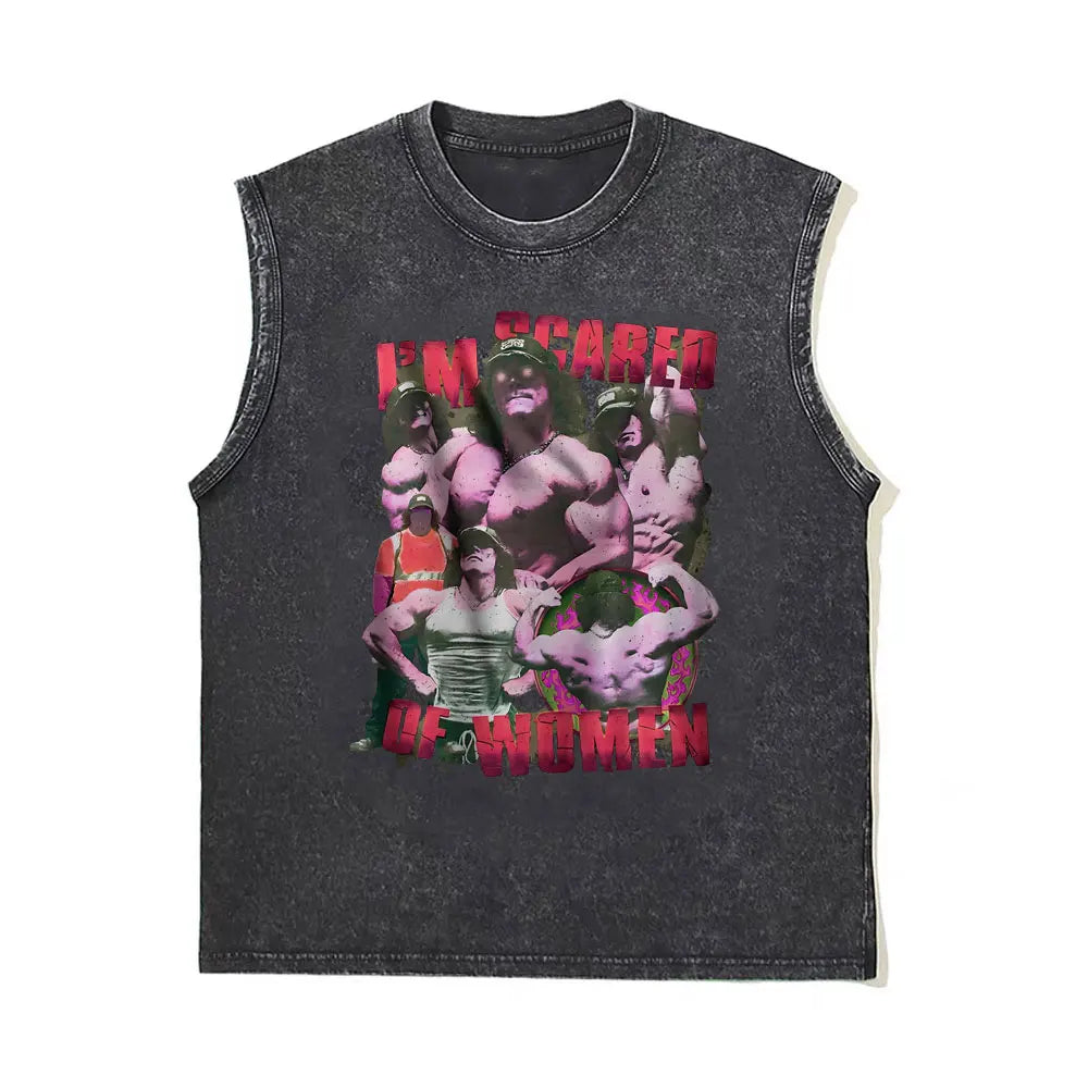 Washed Vintage Powerhouse Gym Logo Double Sided Print Tank Tops T-shirts Men Women Casual Oversized Geek Fitness Vest T Shirts