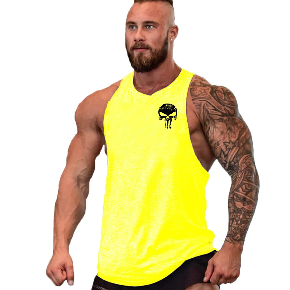 New Hot Sale Mens Skull Printed Tank Top Breathable Cool Vest Running Shirt Cotton Tees Bodybuilding Singlet Fitness Sleeveless