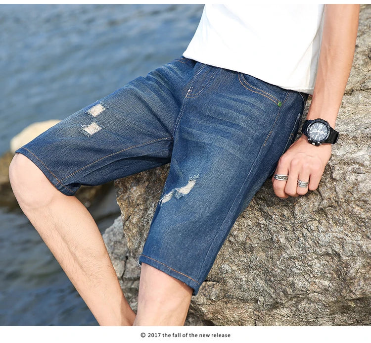 Men's Perforated Denim Shorts