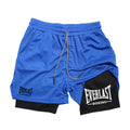 Men's Printed Double-Layer Compression Gym Shorts blue