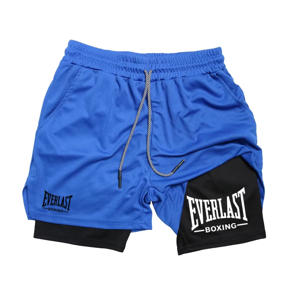 Men's Printed Double-Layer Compression Gym Shorts blue
