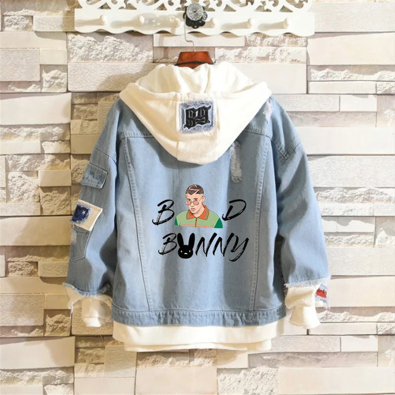 Bad Bunny Un Verano Sin Ti Men Light Blue Denim Jackets Women Men's Slim Casual Denim Coats New Male High Quality Jean Coats