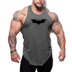 Black Bat Print Gym Fitness Running Sportswear Mens Training Bodybuilding Tank Tops Cotton Breathable Sleeveless Loose Shirts