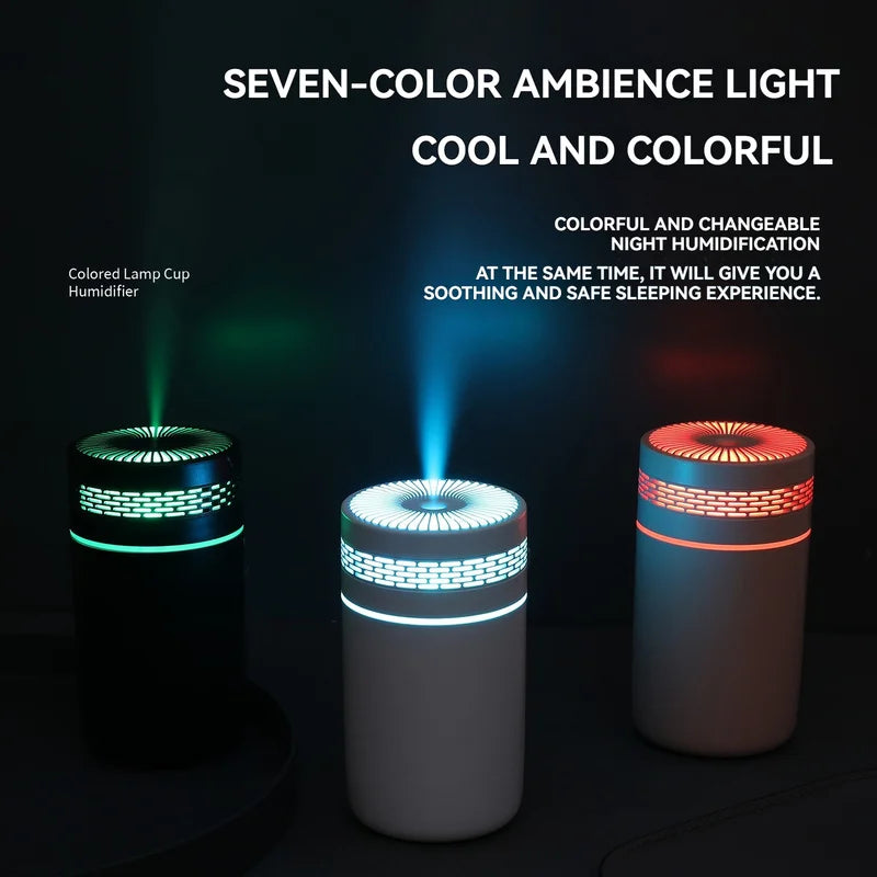 USB Mini Humidifier for Car & Home, Desktop Air Moisturizer with High Mist Output & RGB Lights
